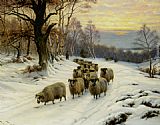 Wright Barker A Shepherd and his Flock on a Path in Winter painting